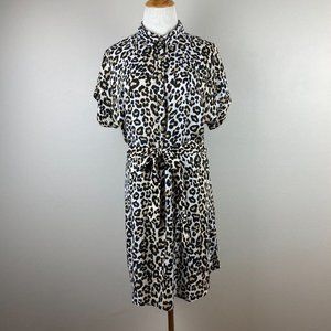Style Envy Mini Dress XL Leopard Animal Print Beige Black Belted Button
